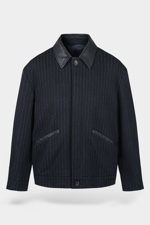 울 블렌드 레더 카라 블루종 자켓