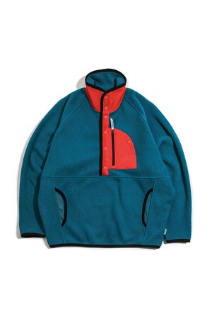 Camp Fleece Pullover -Turquoise & Red-