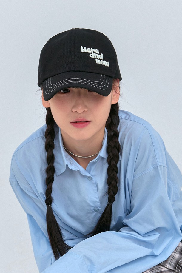 elldu - 모자 - Here and now stitch Ball cap Black