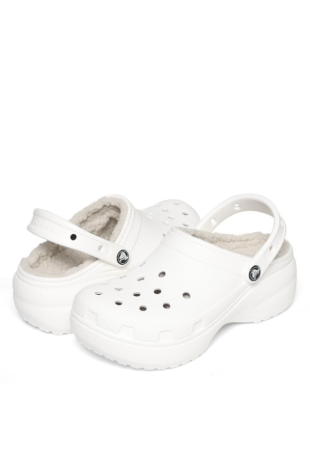 CROCS - 샌들/슬리퍼 - [크록스] 우먼스 클래식 플랫폼 라인드 털실내화 207938-100