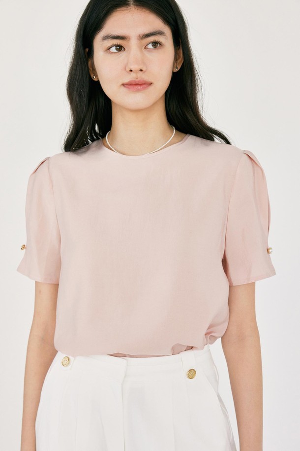 ANEDIT - 블라우스 - H Dahlia Half Jewel Blouse_Pale Pink