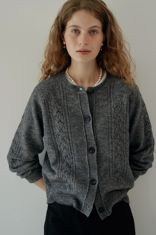 ANEDIT - 가디건 - W Bokashi Wool Cable Cardigan_Fog Gray