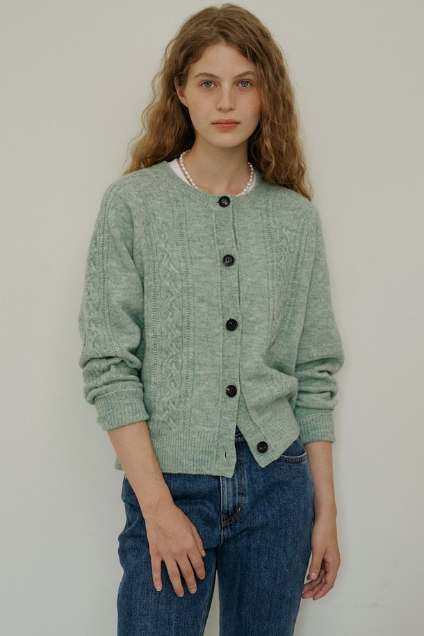 ANEDIT - 가디건 - W Bokashi Wool Cable Cardigan_Ming Green