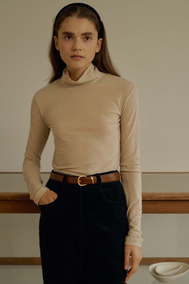 ANEDIT - 긴소매 티셔츠 - T Wool Basic Turtleneck_Wheat