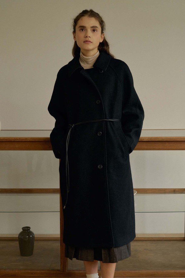 ANEDIT - 코트 / 패딩 - T Wool Back Pleat Double Coat_Black