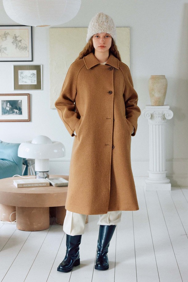 ANEDIT - 코트 / 패딩 - T Wool Back Pleat Double Coat_Caramel