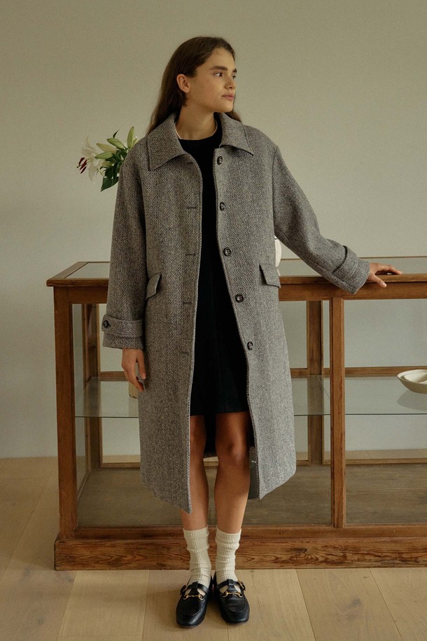 ANEDIT - 코트 / 패딩 - T Wool Padded Single Coat_Mix Gray