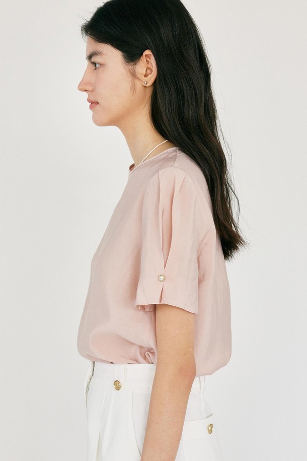 ANEDIT - 블라우스 - H Dahlia Half Jewel Blouse_Pale Pink