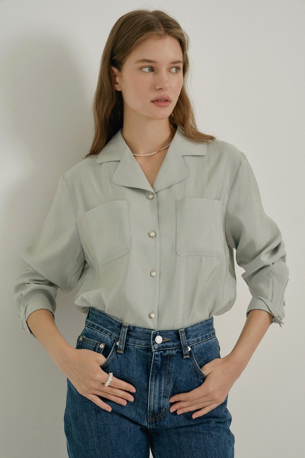 ANEDIT - 블라우스 - W Pocket Open Collar Blouse_Pale Mint