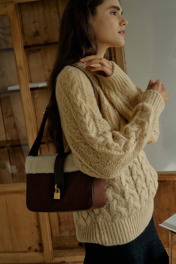 ANEDIT - 여성 가방 - T Lock Shearling Mustang Bag_Dark Brown