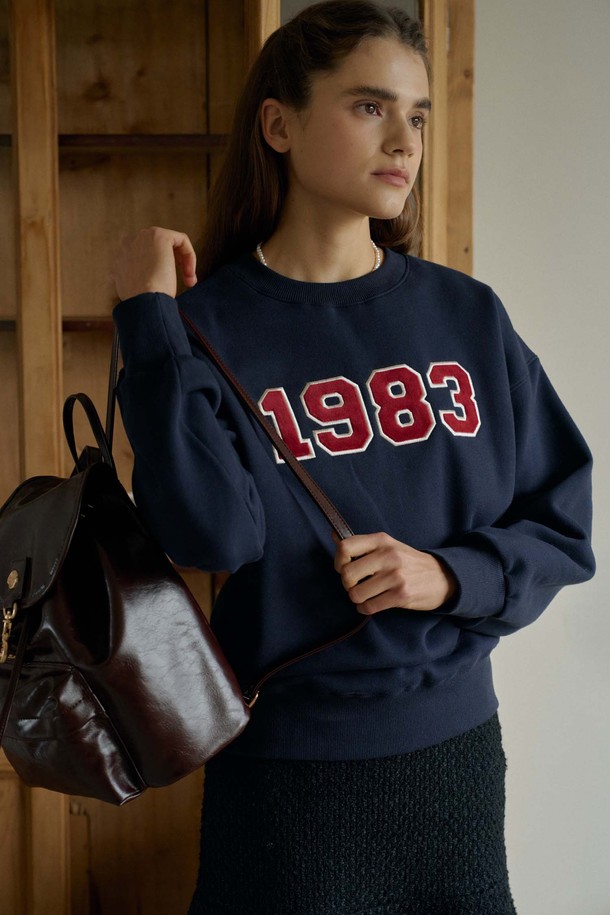 ANEDIT - 긴팔티셔츠 / 후디 - T Velboa Applique Sweatshirt_Navy