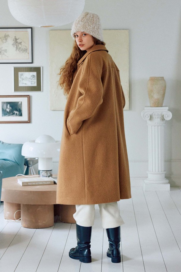 ANEDIT - 코트 / 패딩 - T Wool Back Pleat Double Coat_Caramel