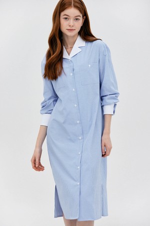 L Open Collar Shirt Dress_Stripe