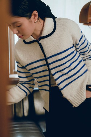 L Kate Boucle Stripe Cadigan_Blue