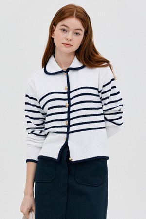 L Kate Boucle Stripe Cadigan_Ivory