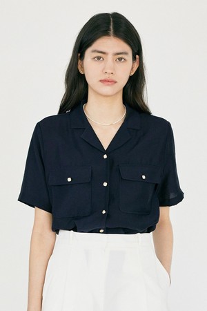 H Jewel Open Collar Shirt_Navy