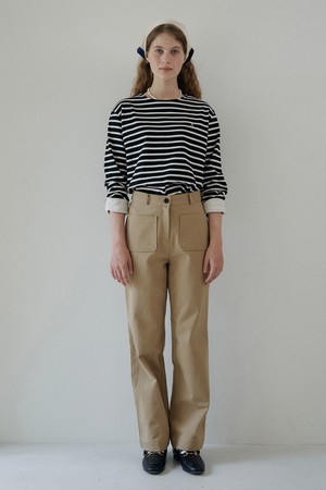 W Front Pocket Button Pants_Beige