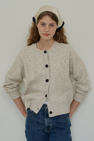 W Bokashi Wool Cable Cardigan_Buttercream