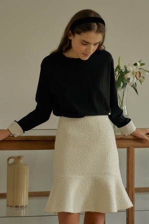 T Tweed Flare Skirt_Snow Ivory