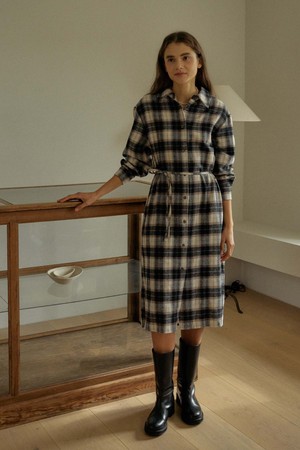 T French Mood Check Shirt Dress_Ivory Mix