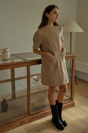 T Wool Half sleeve Dress_Mocha Beige