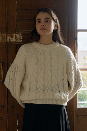 T Cozy Alpaca Cable Knit_Pearl