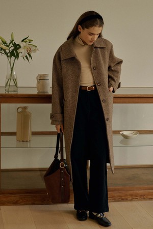 T Wool Padded Single Coat_Mix Brown