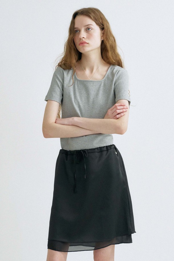 ANEDIT - 미디스커트 - S Satin layerd Midi Skirt_Black