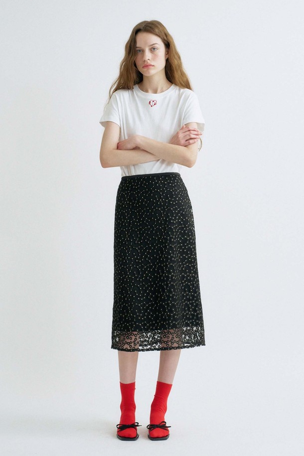 ANEDIT - 롱스커트 - S Flower Pattern layerd Skirt_Black