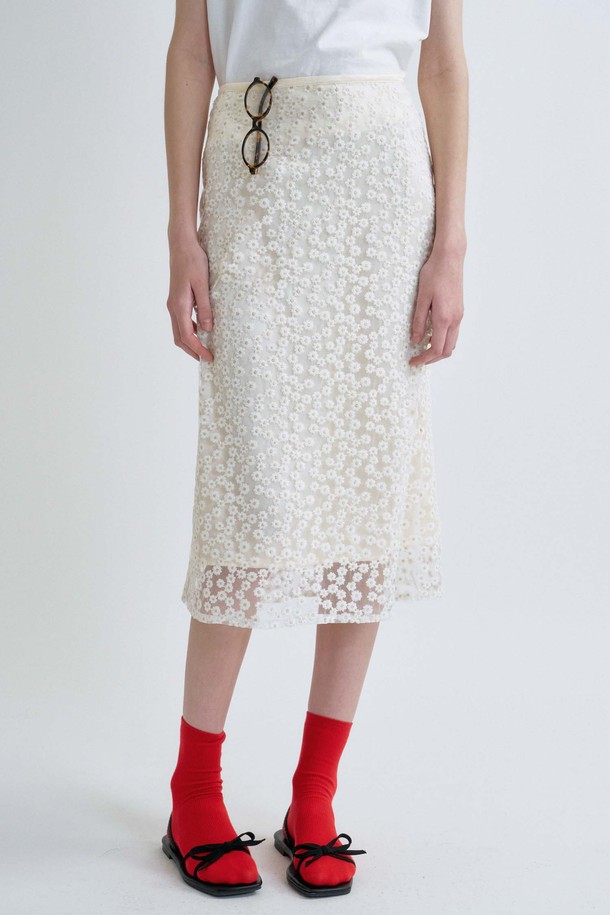 ANEDIT - 롱스커트 - S Flower Pattern layerd Skirt_Ivory