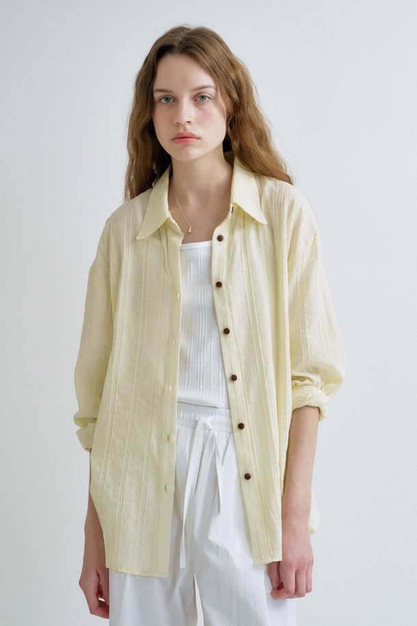 ANEDIT - 셔츠 - S Texture Stripe Shirt_Lemon