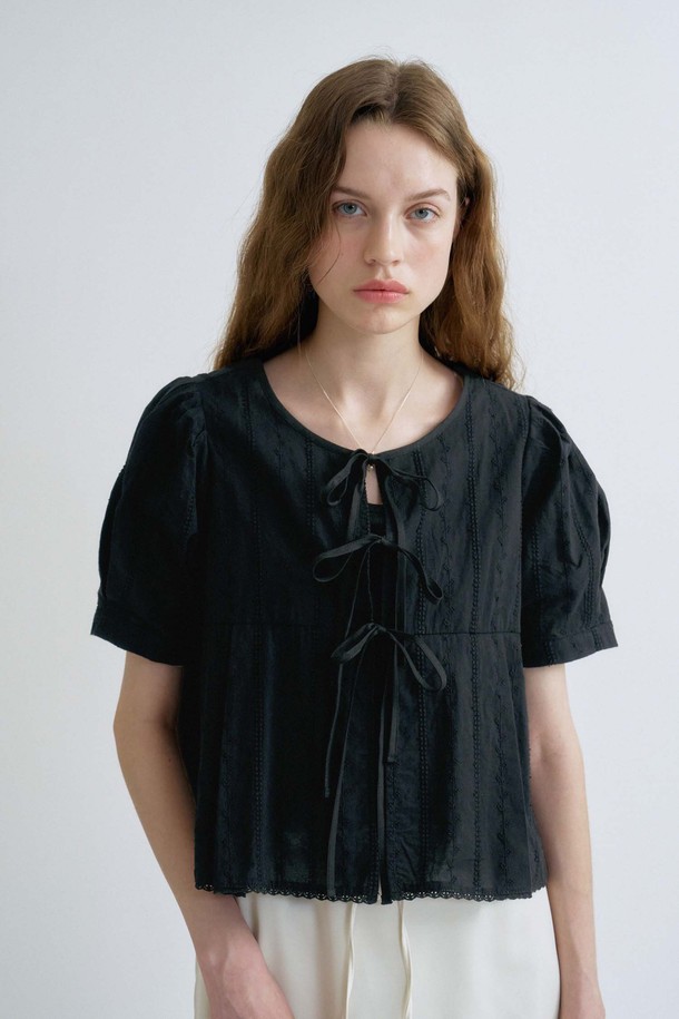 ANEDIT - 블라우스 - S Lovely Silhouette Ribbon Blouse_Black