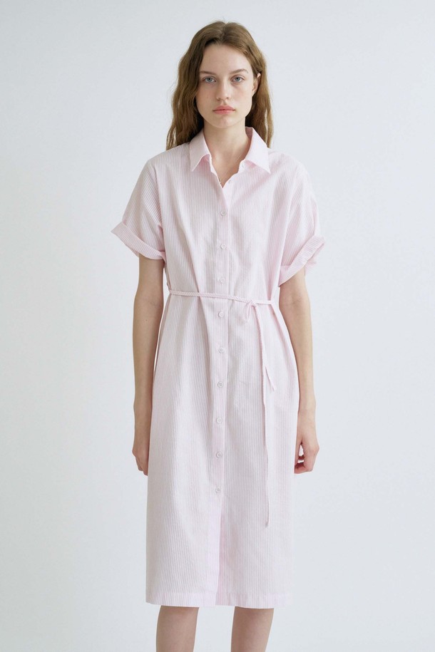 ANEDIT - 반소매 원피스 - S Stripe Daily Half Shirt Dress_Pink