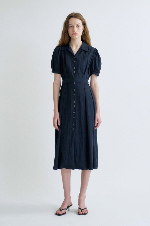 ANEDIT - 반소매 원피스 - S Feminine Volume Line Dress_Dark Navy