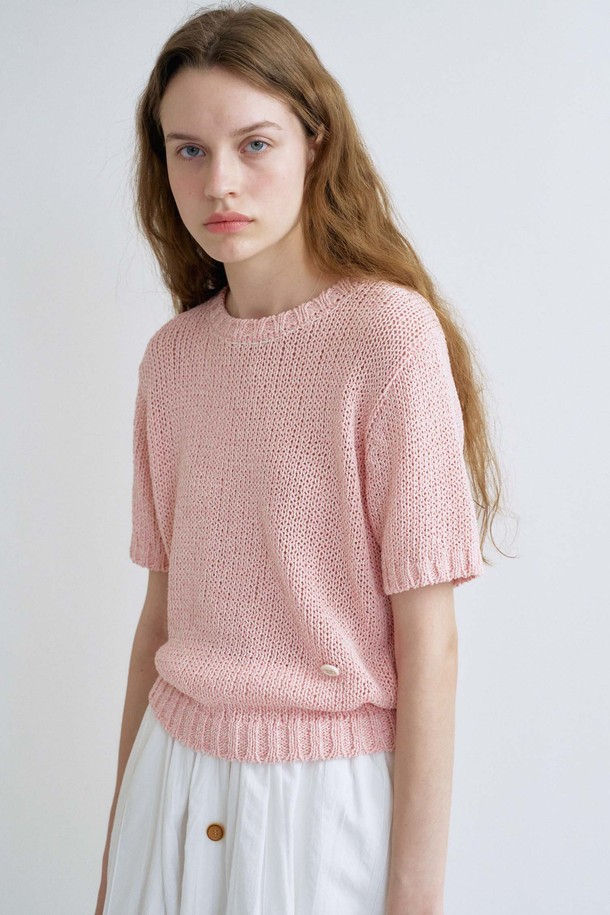 ANEDIT - 스웨터 - S Hand Stitch Summer Slub Knit_Mix Pink