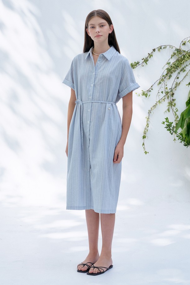 ANEDIT - 블라우스 - S Stripe Daily Half Shirt Dress_Blue