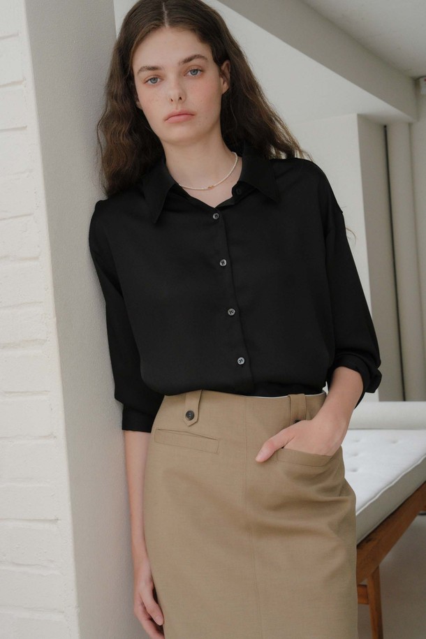 ANEDIT - 셔츠 - U Silky Classic Shirt_Black