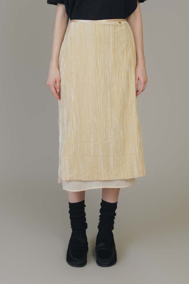 ANEDIT - 미디스커트 - F Wrinkle Velvet Layered Skirt_Beige