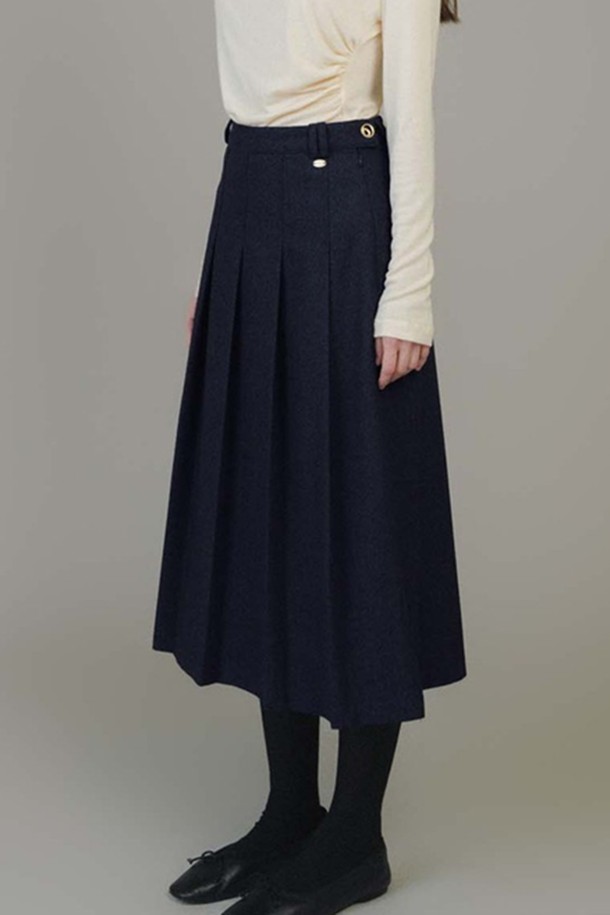 ANEDIT - 미디스커트 - F Ornament Button Pleats Skirt_2colors