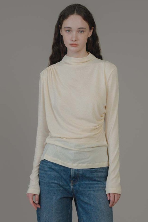 ANEDIT - 긴소매 티셔츠 - F Half Neck Shirring Long Sleeve_3colors