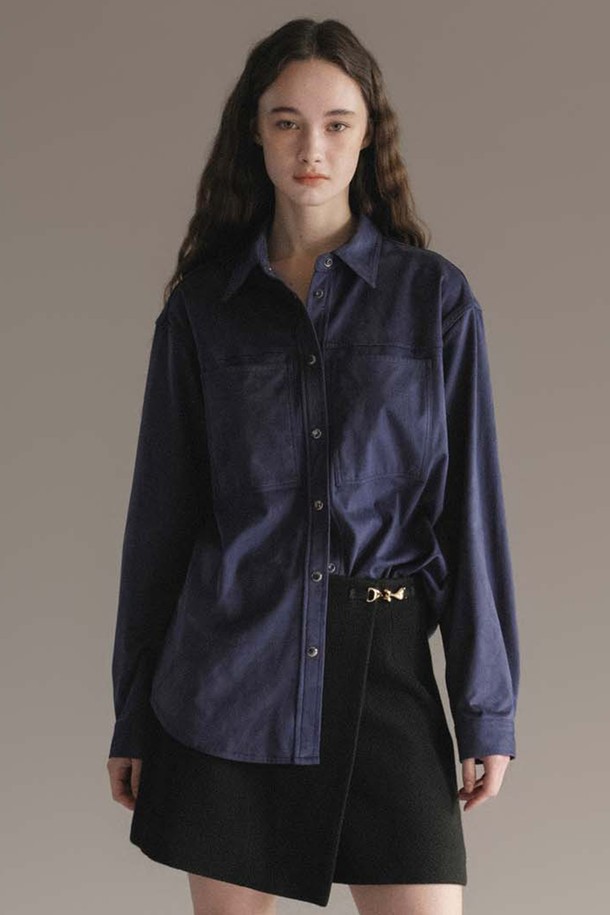 ANEDIT - 셔츠 - F Suede Loose Fit Shirt_Navy