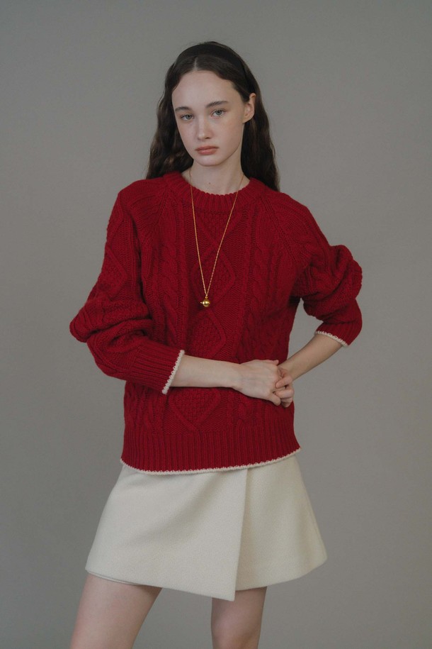 ANEDIT - 스웨터 - F Fine Wool Cable Knit_Haute Red