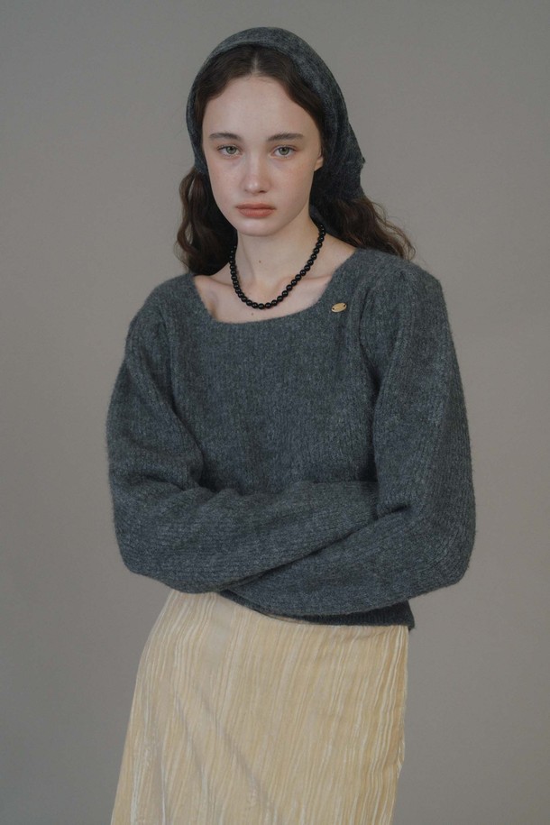 ANEDIT - 스웨터 - F Feminine Square Neck Knit_Cloud Gray