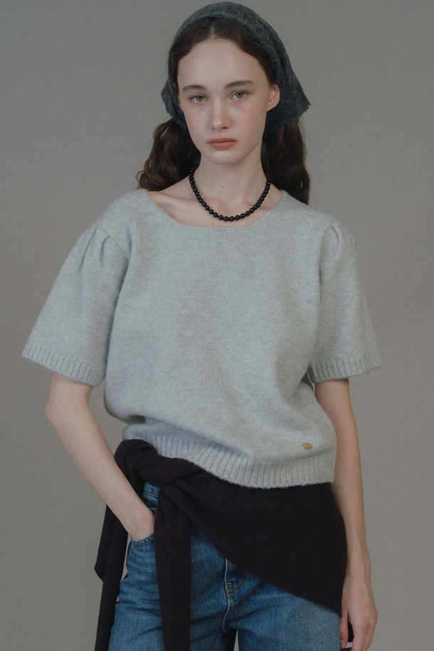 ANEDIT - 스웨터 - F Square Puff Half Sleeve Knit_Ashgray