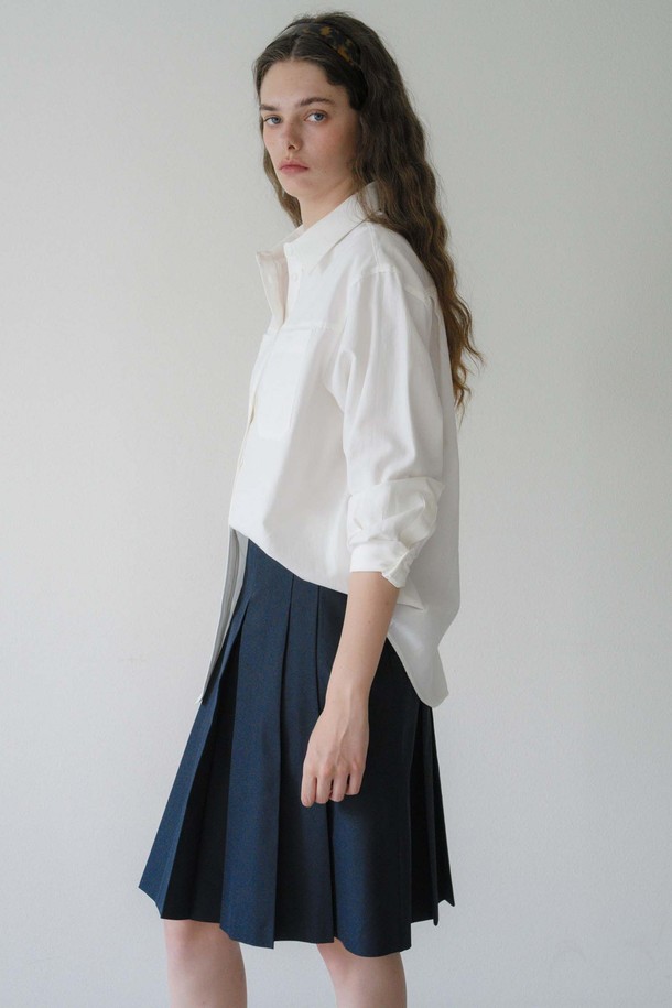 ANEDIT - 미디스커트 - U Pleats Leather Detail Skirt_2colors