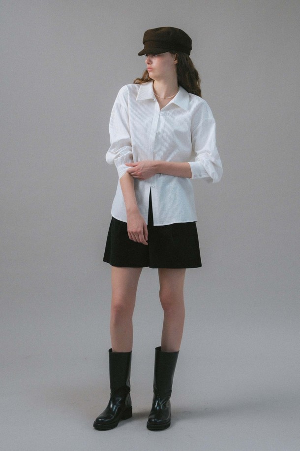 ANEDIT - 블라우스 - U Silhouette 3way Texture Shirt_2colors