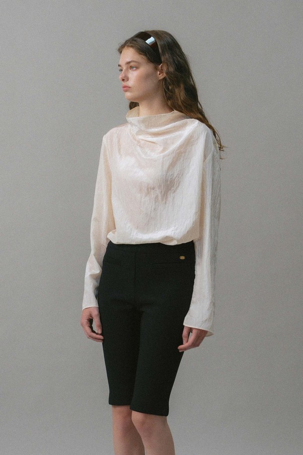 ANEDIT - 블라우스 - U Half Neck Wrinkle Blouse_2colors