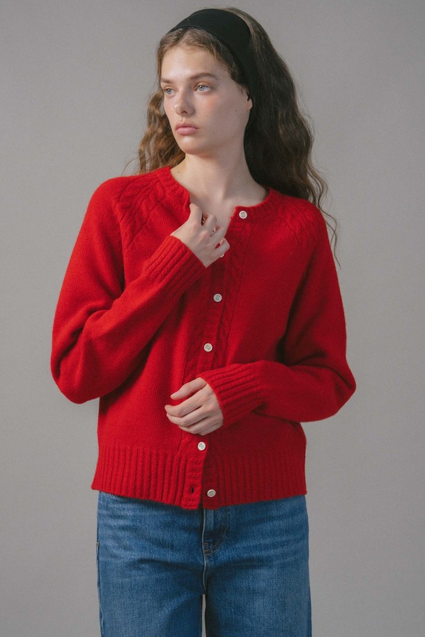 ANEDIT - 가디건 - U Merino Wool Cable Cadigan_Urban Red