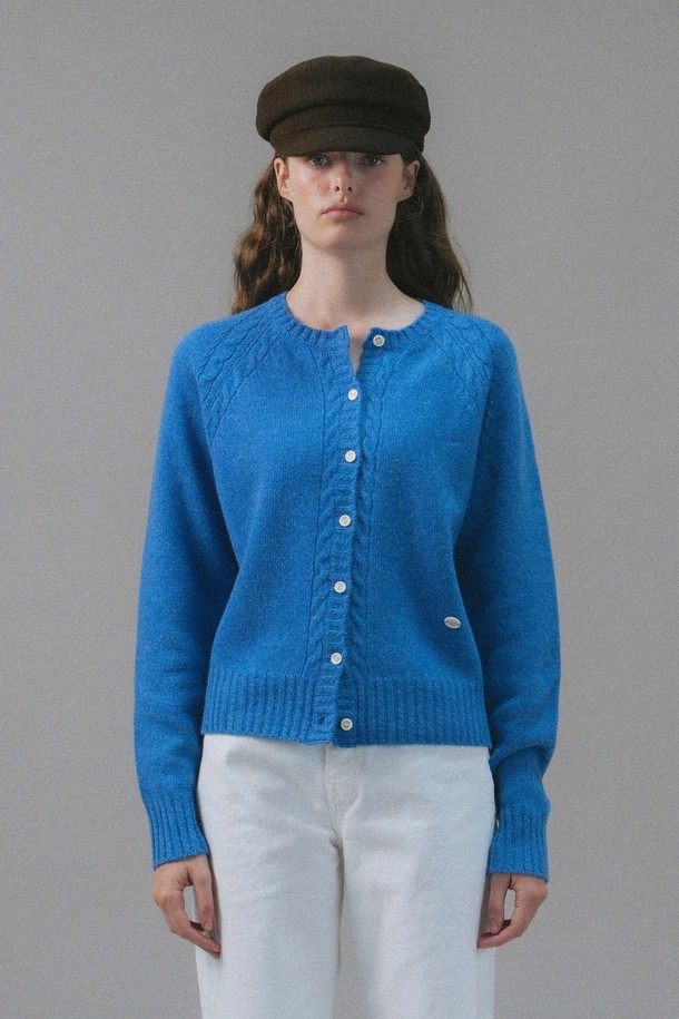 ANEDIT - 가디건 - U Merino Wool Cable Cadigan_French Blue