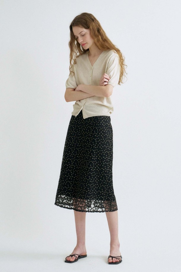 ANEDIT - 롱스커트 - S Flower Pattern layerd Skirt_Black